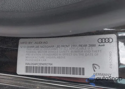 2014 Audi A7 3.0T Premium Plus from USA, damaged, VIN WAU2GAFC2EN092764